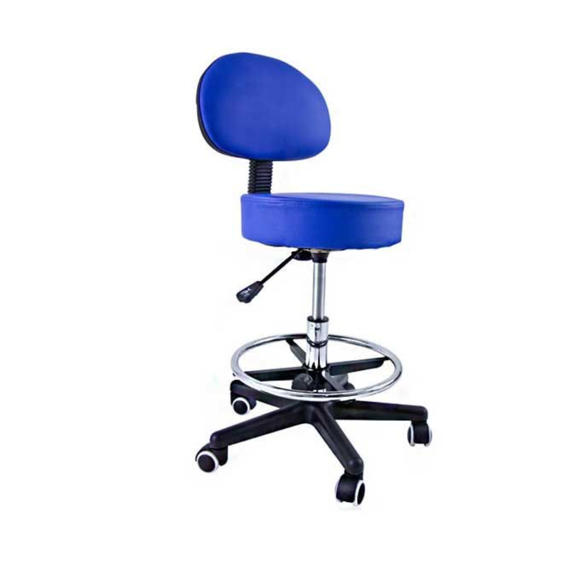 Tabouret avec dossier et repose-pieds à base chromée Bleu – vue principale