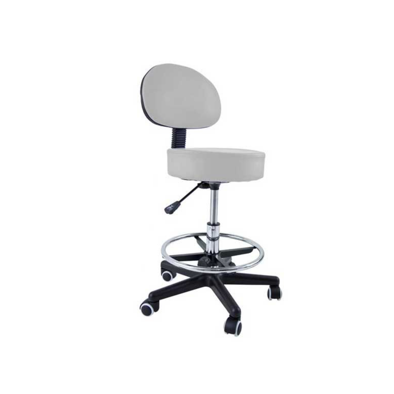 Tabouret avec dossier et repose-pieds à base chromée Gris – vue principale