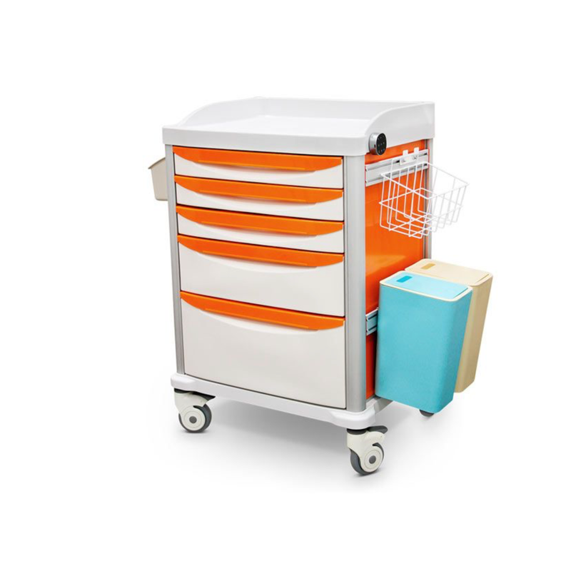 Chariot de médicaments, aluminium et ABS, tiroirs, étagères, porte-sérum – vue principale